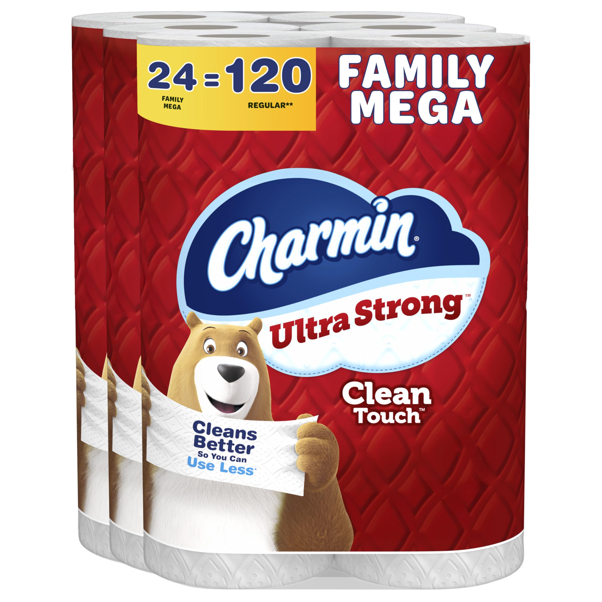 Charmin Ultra Strong Clean Touch Toilet Paper, 24 Family Mega Rolls = 120 Regula