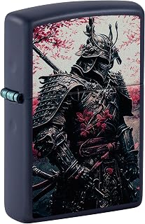 Zippo Windproof Lighter, Samurai Warrior, Navy Mat, Colour Image, Refillable, Reusable, Windproof Design, Gift Box, Made in USA