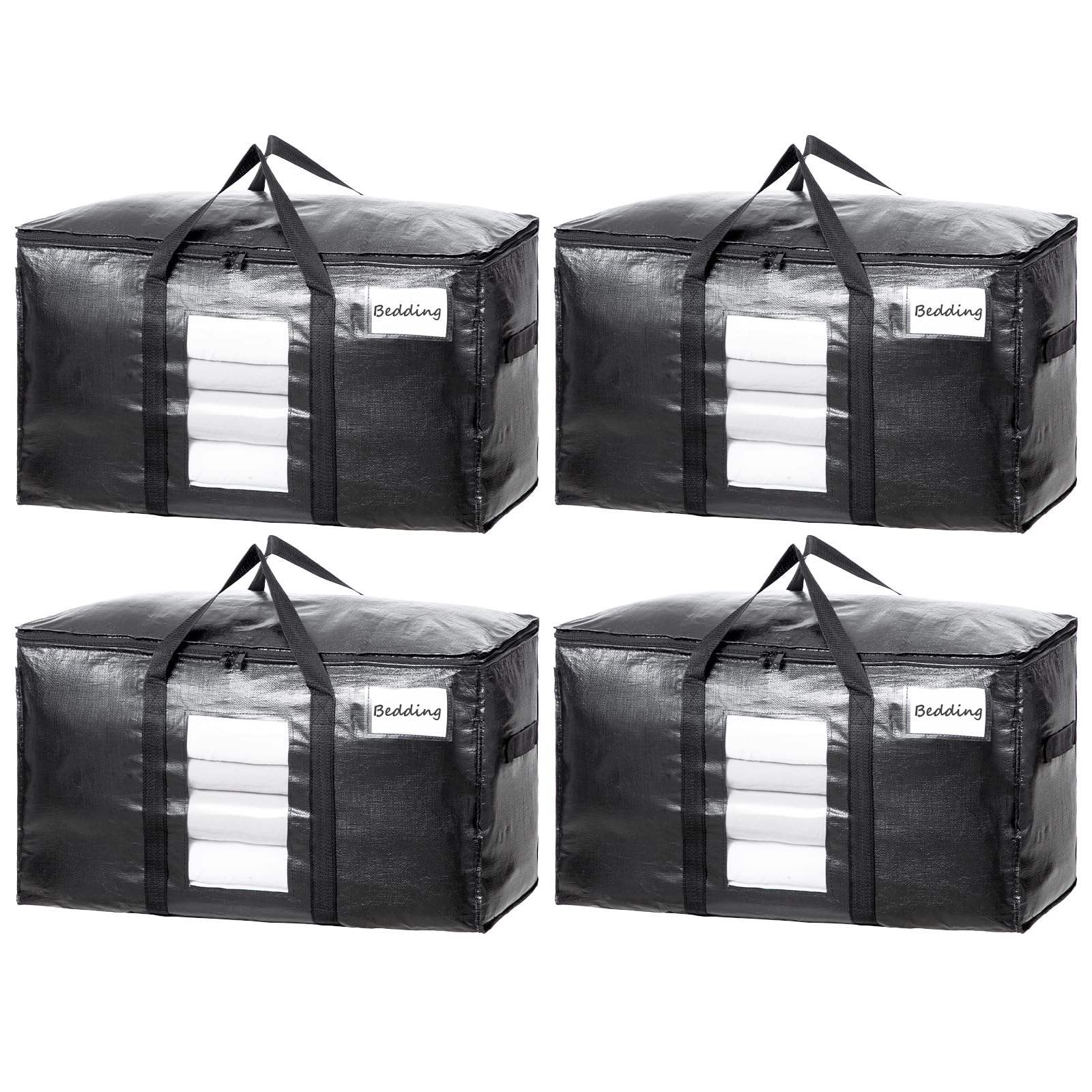 TAILI 4 Pack Black Extra Large Moving Bags,Storage Bags with Visible Window