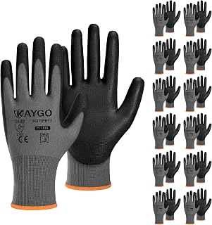 KAYGO Safety Work Gloves for Men Women, PU Coated Palm & Fingers, KG11P