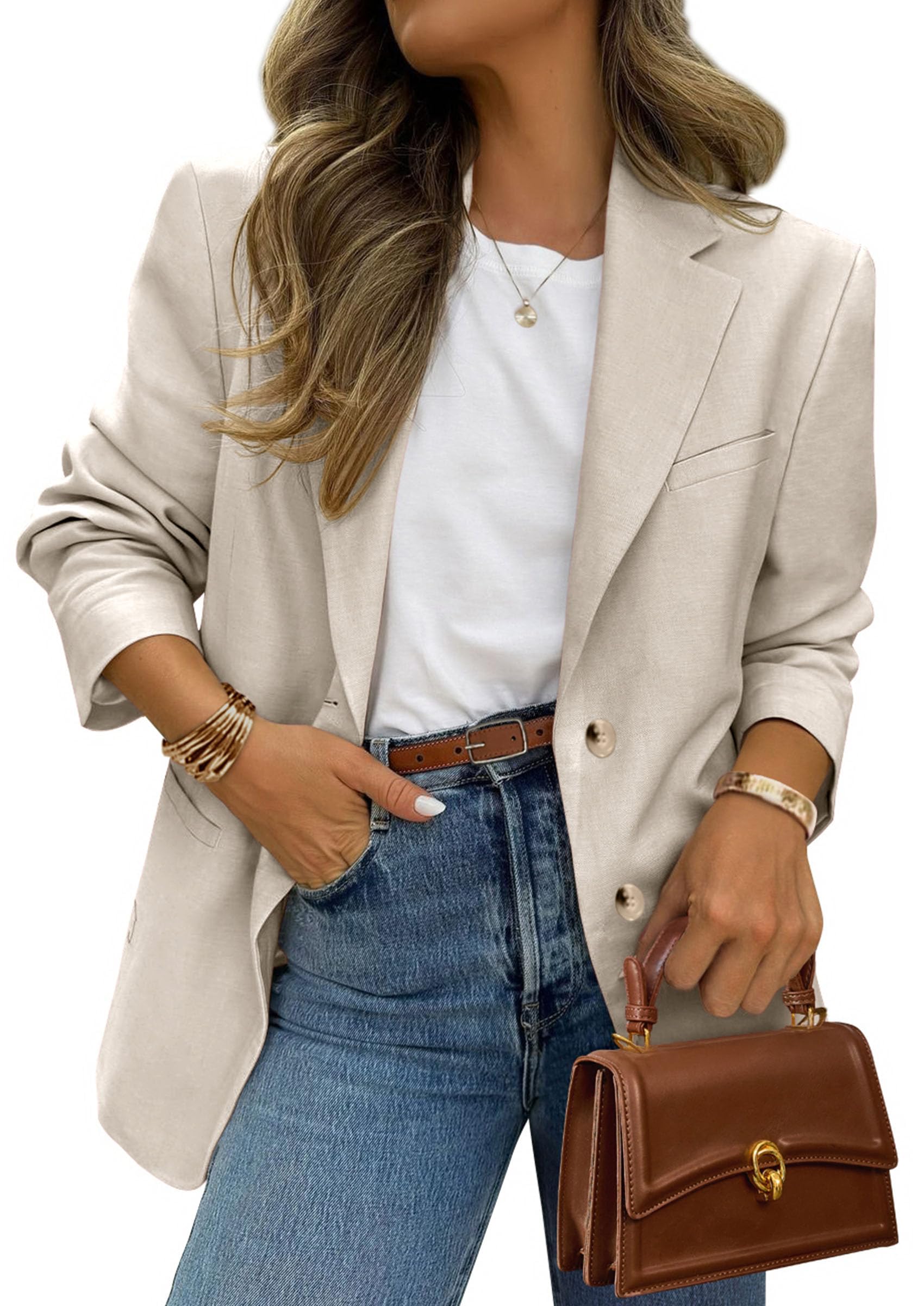 PRETTYGARDEN Blazer 2025 Women Business Casual Long Sleeve Lapel Open Front Work
