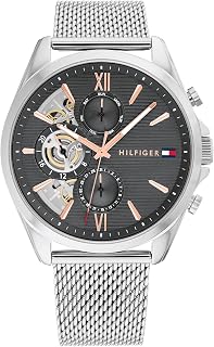 Tommy Hilfiger Multi Dial Quartz Watch for Men with Silver Stainless Steel Mesh Link Bracelet and Leather Strap