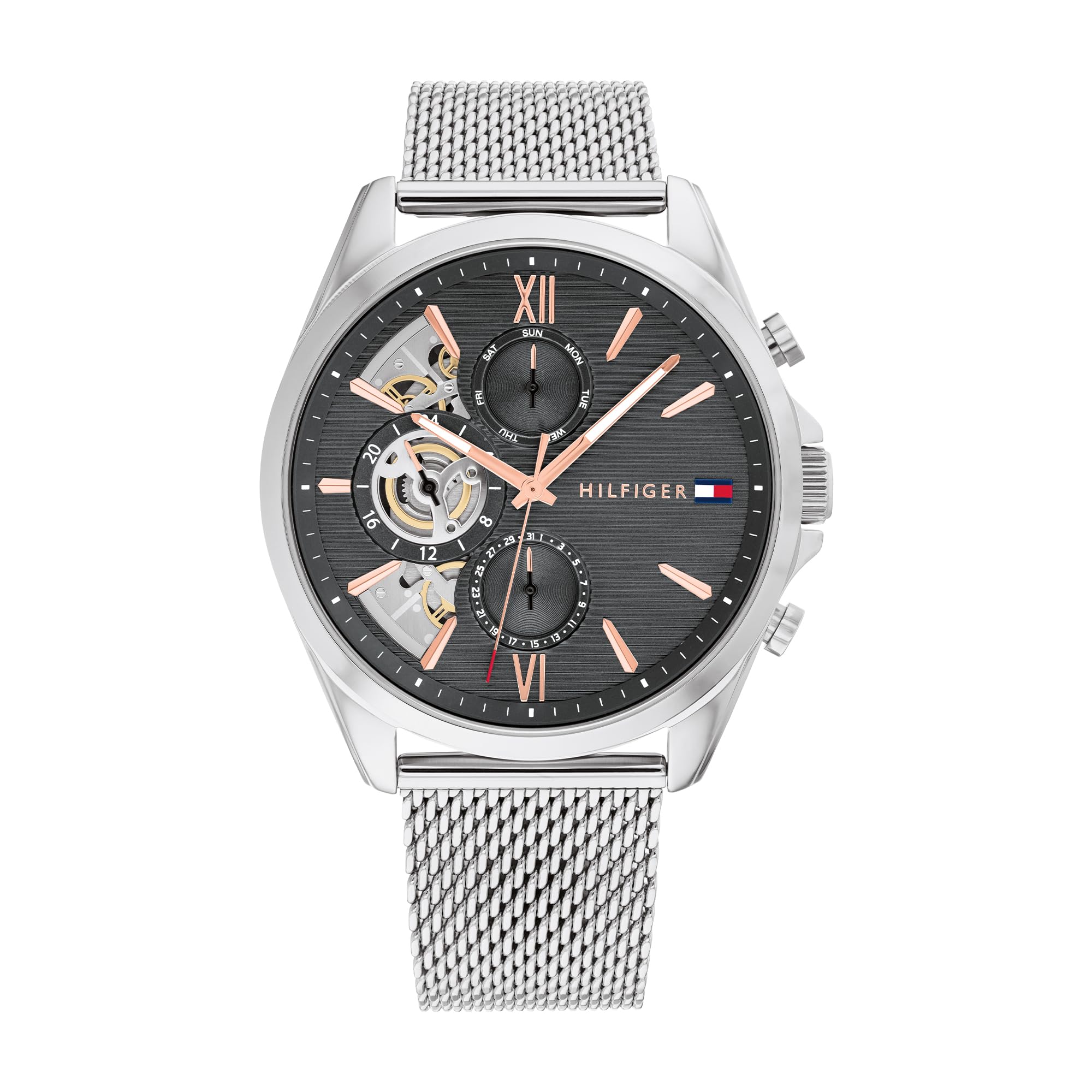 Tommy Hilfiger Multi Dial Quartz Watch for Men with Silver Stainless Steel Mesh 