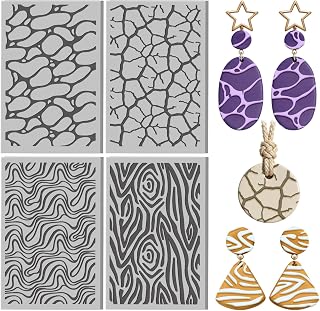CONCHLERY 4 Pcs Natural Textures Patterns Polymer Clay Texture Sheet Water Ripples Rubber Clay Texture Mat for Polymer Clays Making Earrings Jewelry DIY Crafts 4 × 2.5 Inch