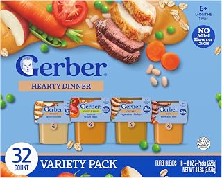 Gerber Stage 2 Nourishing Blends Hearty Dinner Baby Food, 4 Oz, 32 Pack | Stage 2 nourishing blends hearty dinners variety pack; 32 x 4 oz tubs