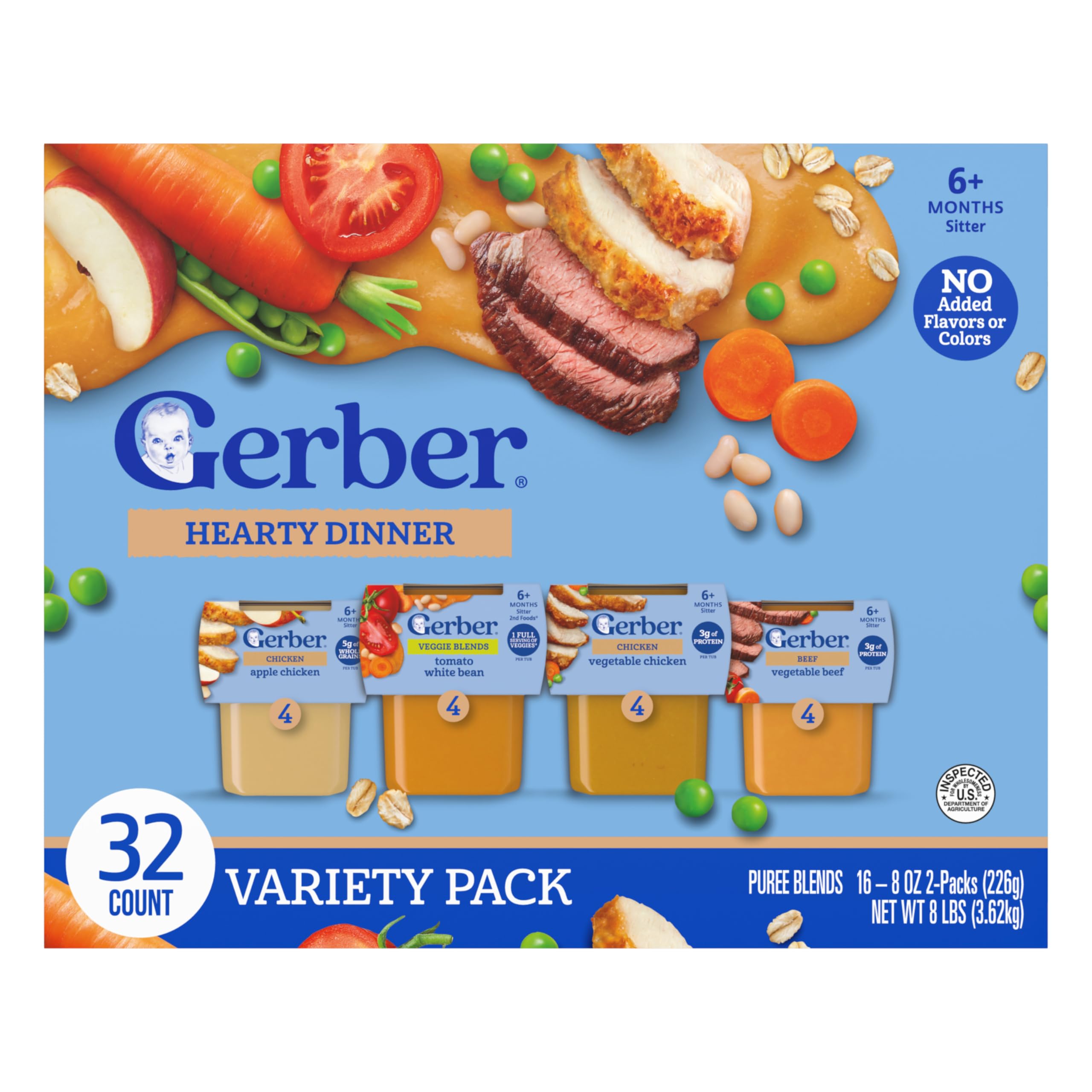 Gerber Stage 2 Nourishing Blends Hearty Dinner Baby Food, 4 Oz, 32 Pack | Stage 