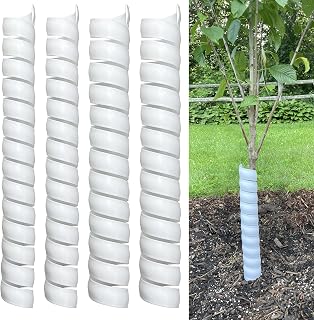 OZHOMY 4Pcs Tree Trunk Protector Guard, 2 Sizes, Spiral Wrap (White) | Heavy-Duty Bark Wrap, Protects Saplings from Deer, Rabbits, Rodents & Mowers in Garden
