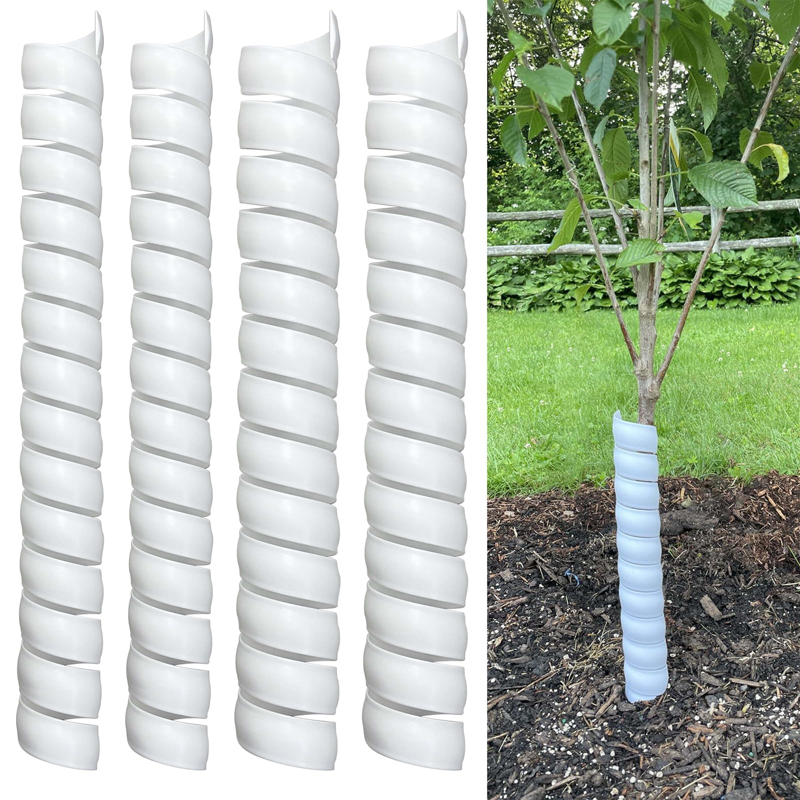 OZHOMY 4Pcs Tree Trunk Protector Guard, 2 Sizes, Spiral Wrap (White) | Heavy-Dut