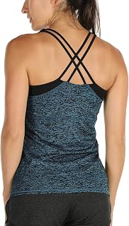 icyzone Women's Yoga Top with Built-in Bra and Cross Straps Back