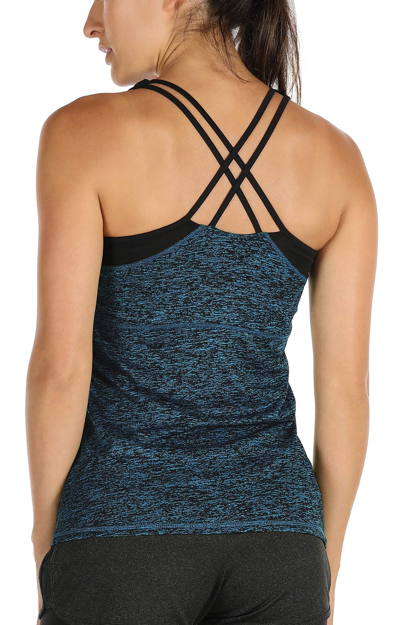 icyzone Women's Yoga Top with Built-in Bra and Cross Straps Back