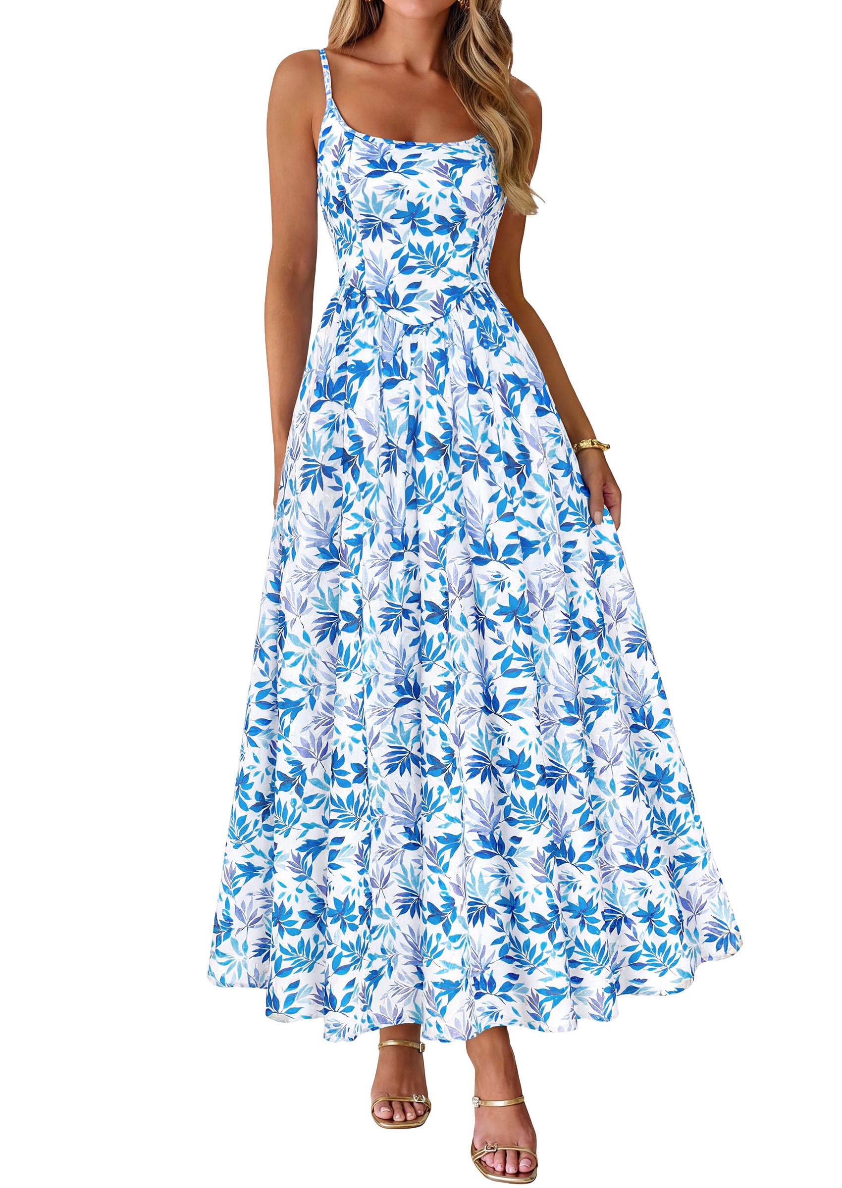 PRETTYGARDEN Maxi abito estivo da donna Boho A Line con occhielli floreali