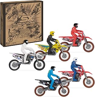 Supercross Authentic Die-Cast Motorcycles & Riders, 5-Pack | Includes 5 Bikes with Attached Pro Riders Like Ken Roczen, Metal Die-Cast Motors & Forks, Pretend Play Gifts for Kids Ages 3+