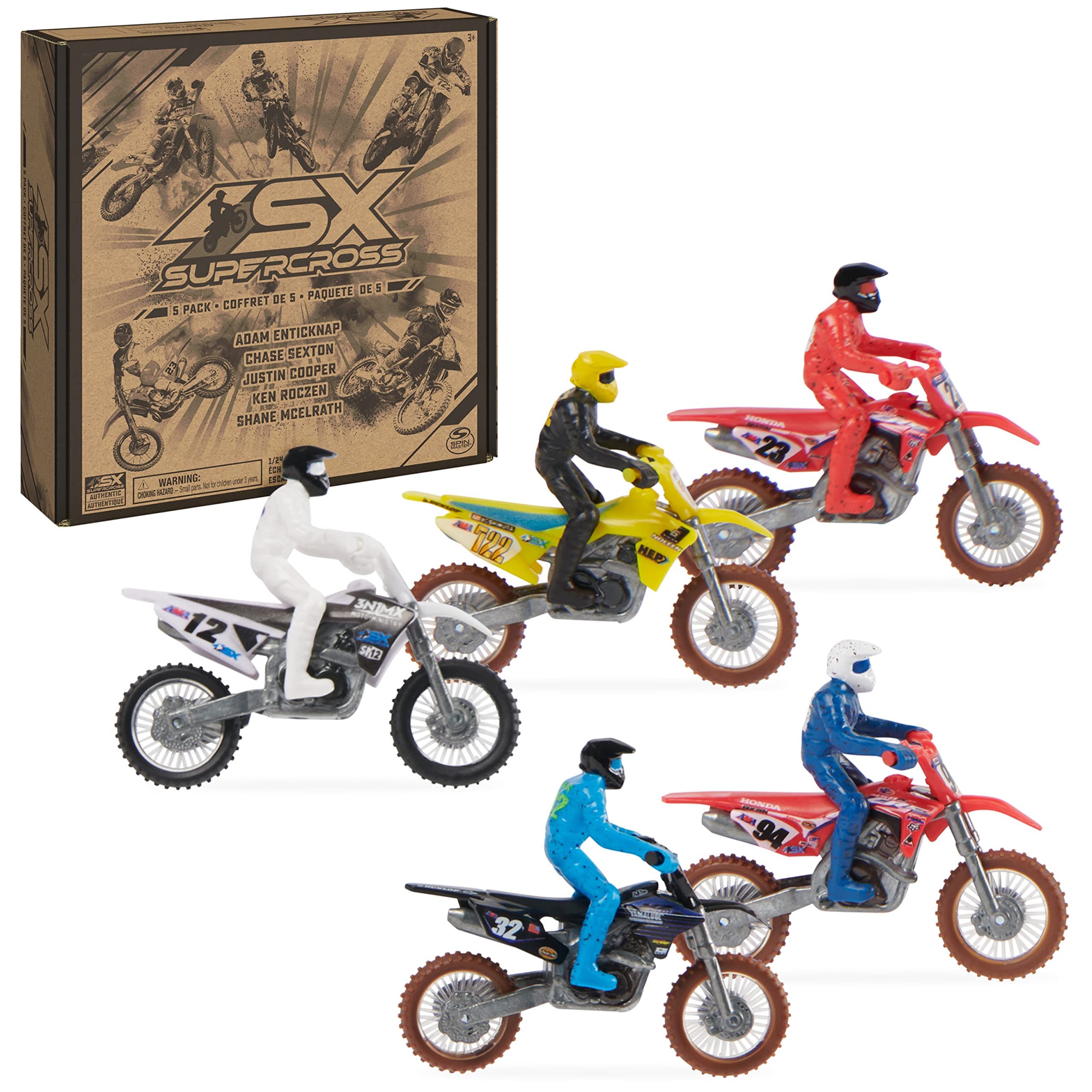 Supercross Authentic Die-Cast Motorcycles & Riders, 5-Pack | Includes 5 Bikes wi