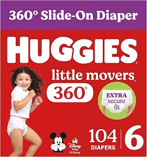 Huggies Little Movers HuggFit 360 Diapers Size 6, 104 Count (2 Packs of 52) | Pull On Diapers, Double Grip Strips, Secure Flexible Fit, Up to 12-Hour Protection, Dry Touch Liner, Wetness Indicator