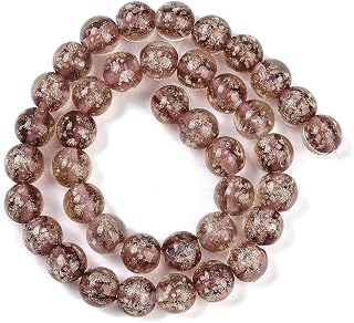 40pcs 10mm Luminous Round Glass Beads Handmade Gold Sand Lampwork Beads Strands Glow in the Dark for DIY Bracelet Necklace Jewelry Making Hole:1.2mm Brown