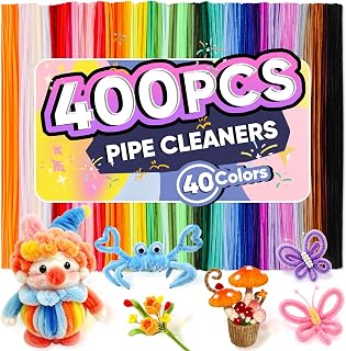 400 PCS Pipe Cleaners Bulk, 40 Colors Chenille Stems Pipe Cleaners Craft | Pipe Cleaners for Crafts, Flowers, Art Projects, DIY Room Decor, Christmas Decorations