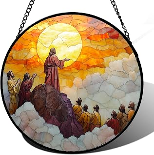 Jesus at Sunset Stained Glass Window Hanging Suncatcher Gifts 15"