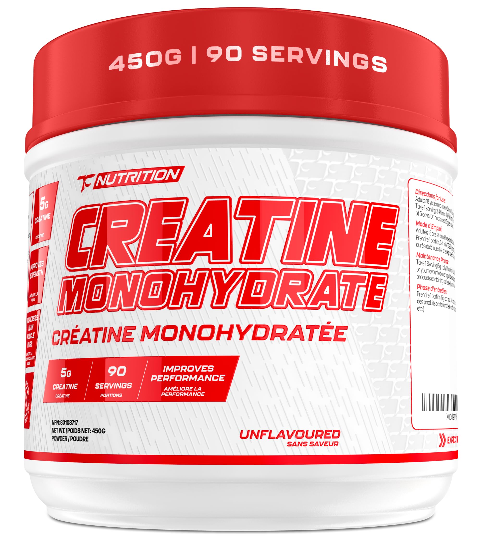 TC Nutrition Creatine Monohydrate Powder 5g - 90 Servings - Pure Creatine Powder