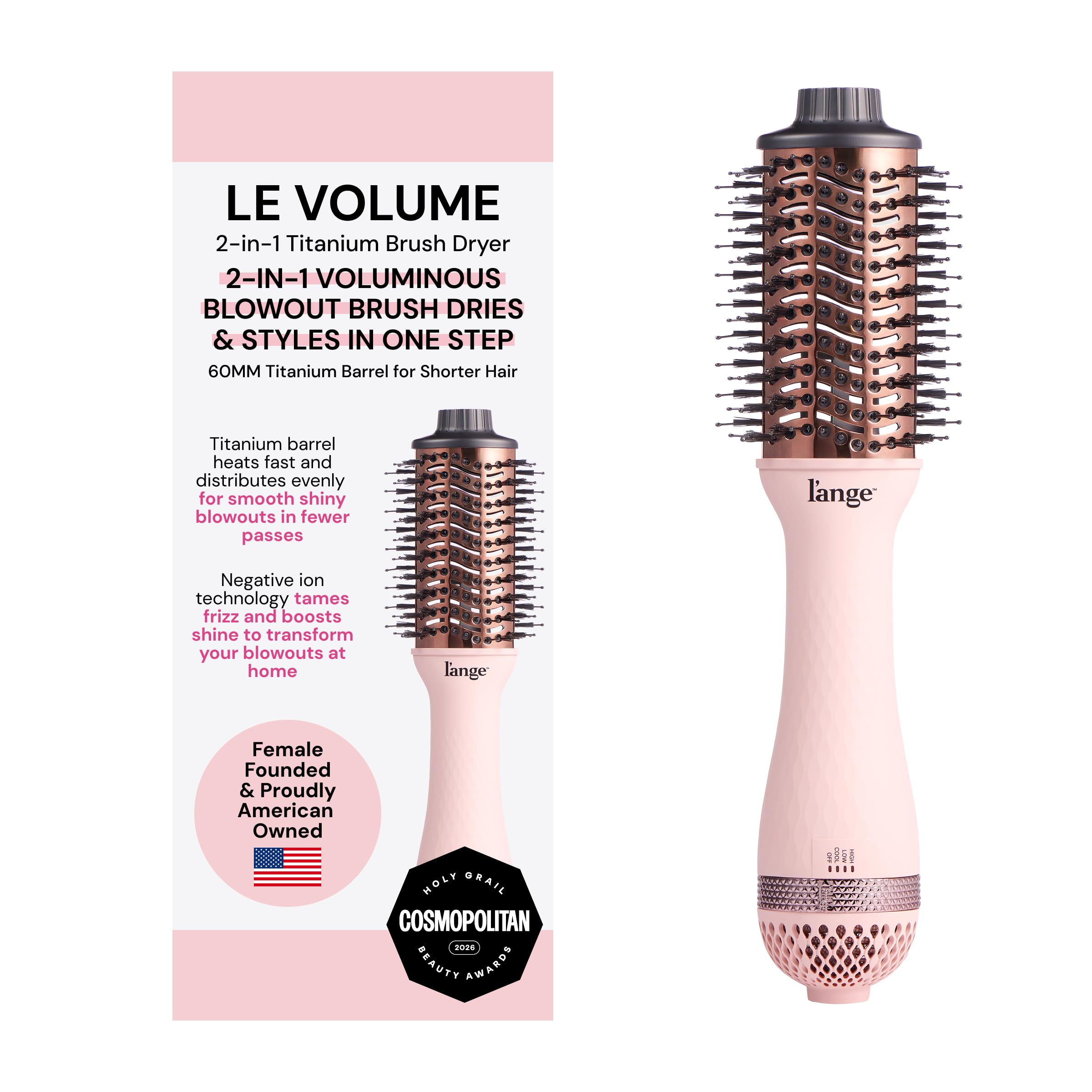L'ANGE HAIR Le Volume 2-in-1 Titanium Blow Dryer Brush | Frizz Control Blow