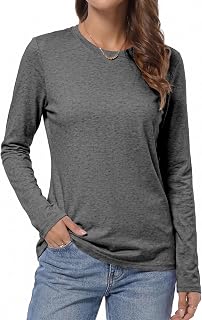 QUALFORT レディース 綿100% 半袖Tシャツ、クルーネックベーシックTシャツ