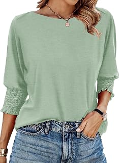 IECCP Women's 3/4 Sleeve Top Summer 2025 Fashion Trendy Boat Crew Neck Smock Work Elegant Casual T Shirt Blouses