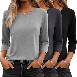 Ficerd 3 Women's 3/4 Sleeves Crew Neck Tops