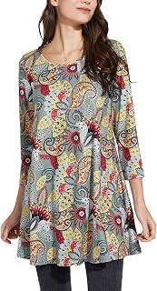 Enmain Women's Tunic Long Plus Size 3/4 Sleeve Chic and Elegant Blouse Top Loose Patterned Solid Color Round Neck T-Shirts Blouses