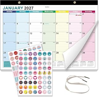 Desk Calendar 2027-2028, Large Size 17x12 inch, January 2027 to June 2028 | 18 Months, Monthly Goal, To-do List, Notes, Perfect for Organizing for Office Home (Colored)