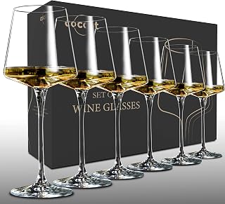 coccot Wine Glasses Set of 6,Crystal White Wine Glasses,Red Wine Glass Set, Wine Glasses Long stem,Clear Lead-Free Premium Blown Glassware (18.5oz,6 pack)
