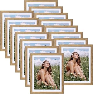 15 Pack 10x8 Photo Frames with Mat, Versatile 11x9 Photo Frames Without Mat, Brown MDF Wood Picture Frame for Wall or Tabletop Display