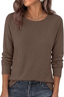 PRETTYGARDEN Top da donna elegante casual leggero girocollo manica lunga waffle maglia camicie allentato basic t-shirt autunno abiti