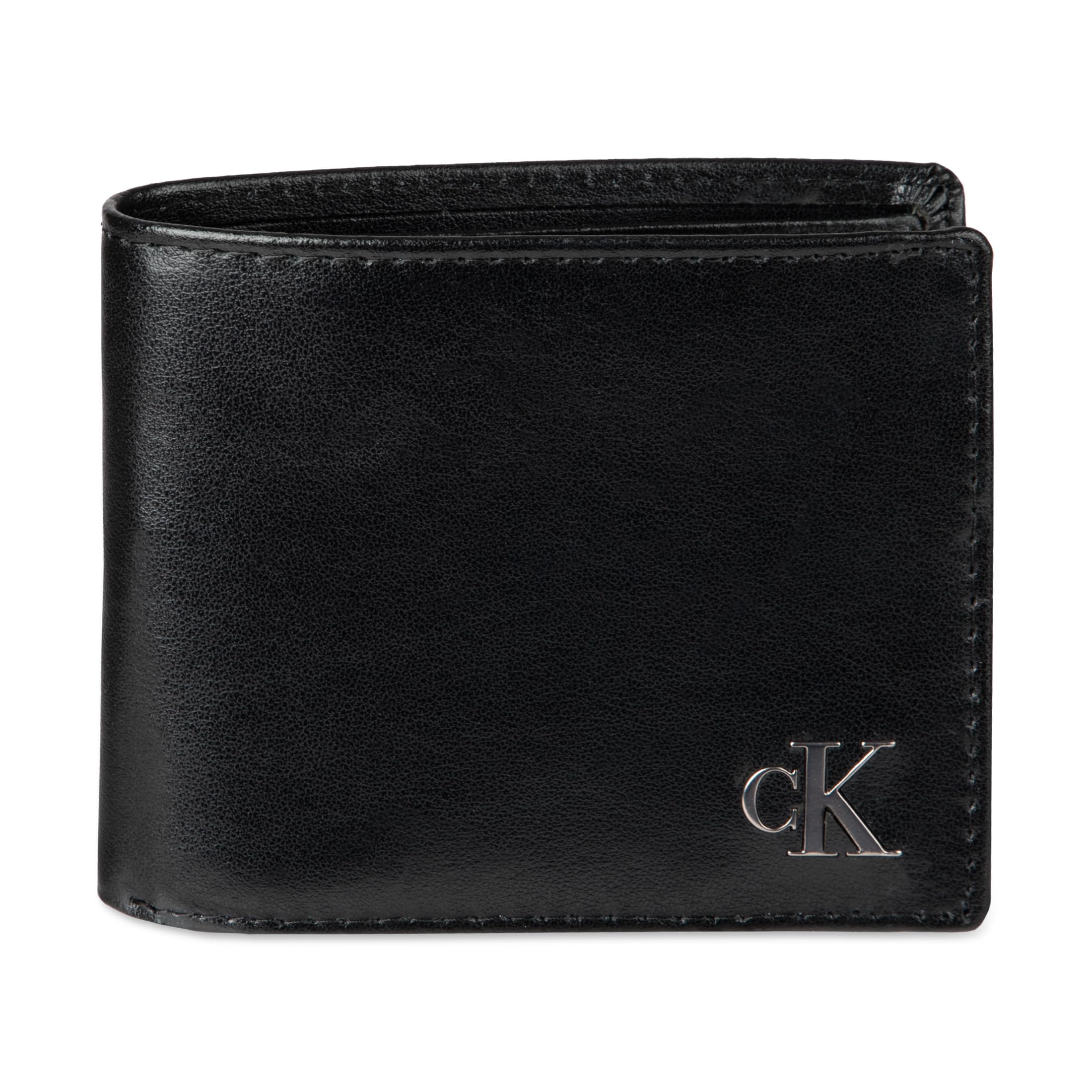 Calvin Klein mens RFID Leather Minimalist Bifold Wallet With ID Window Black/Neo