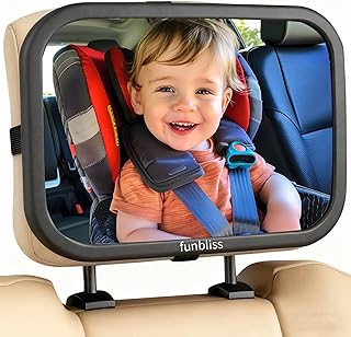 Funbliss Baby Car Mirror for Rear Facing Seat | 360° Rotation, Safety Certified Shatterproof Acrylic Glass, Clear Wide View,Infant Mirror for Car Seat Rear Facing