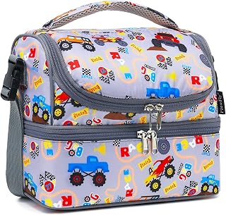 FlowFly Double Decker Cooler Insulated Lunch Bag Large Tote for Boys, Girls, Men, Women, with Adjustable Strap,Truck