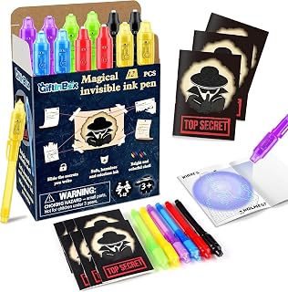 GIFTINBOX Invisible Ink Pens with UV Light - 12Pack Invisible Ink Pen and Notebook, Spy Pen Party Favors for Kids 8-12, Secret Message Escape Room Birthday Party Favors for Kids 4-8