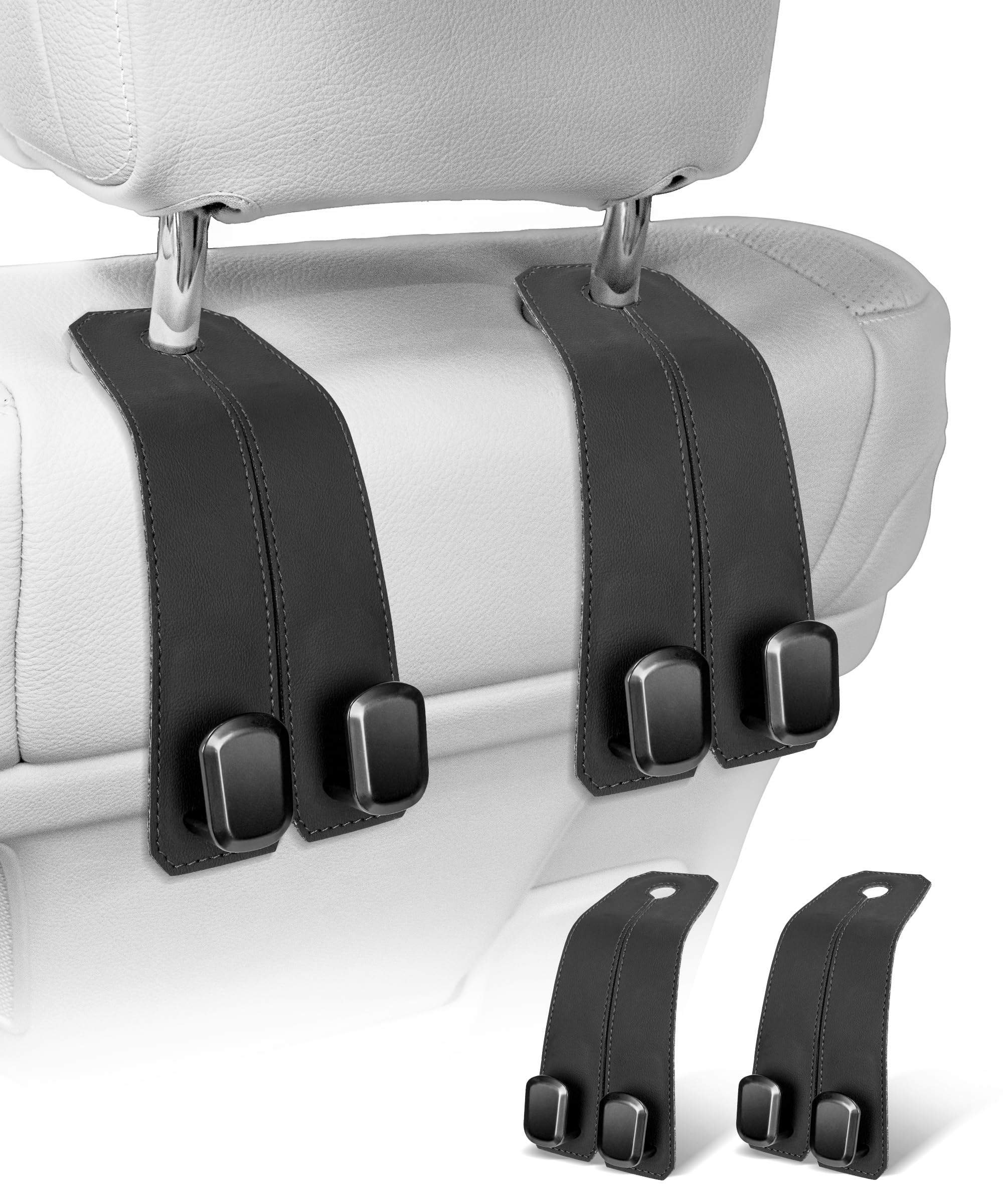 VETERBONE Car Hooks for Headrest, 2Pcs Seat Back Storage Hook Luxurious Leather 