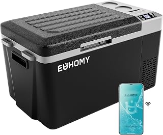EUHOMY 24QT 12 Volt Refrigerator, Electric Cooler, Usable Battery, -4℉~68℉ | Compressor Cooling,Quiet, 12V&amp;100-240V, Car, Home &amp; Camping Use, Portabale, Battery Protection, Anti-Shake Design