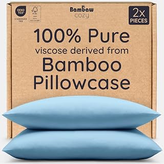 Bambaw 100% Viscose Bamboo Pillowcases Queen Size Cooling Pillowcases Queen Size Envelope Closure Super Soft Pillowcases Anti Acne Pillow Case Dream Blue