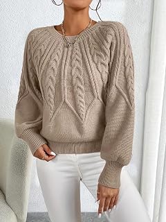 Women Chunky Knit Sweater with Lantern Sleeves, Cozy Fall and Winter Pullover Sweater, Casual Knit Sweater Comfortable