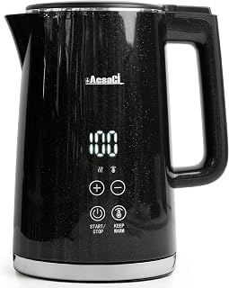 AddAcsaCi Electric Digital Kettle 1.5L | Temperature Control Kettle with 6 Presets & Keep Warm Function | 2200W Fast Boil Electric Stainless Steel Kettle | Double Wall Black Kettle | STRIX Thermostat