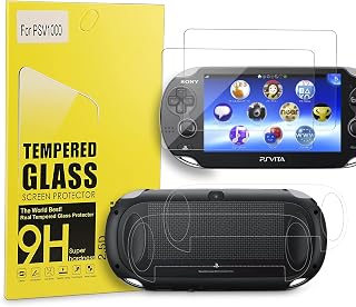 Xahpower PS Vita 1000 Screen Protector, 9H Tempered Glass Front Screen Protector and HD Clear PET Back Screen Protective Film for Sony PlayStation Vita 1000