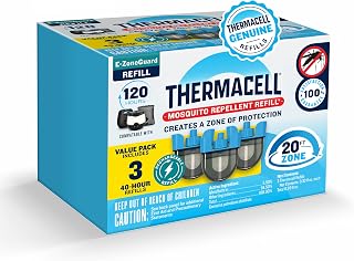 Thermacell E-ZoneGuard Mosquito Repellent Refill, 120-Hr Value Pack | 20-FT Zone; 3x 40Hr Refill Cartidges; Rechargeable; Outdoor Patio Shield; Bug Spray Alternative; Scent Free; DEET-Free