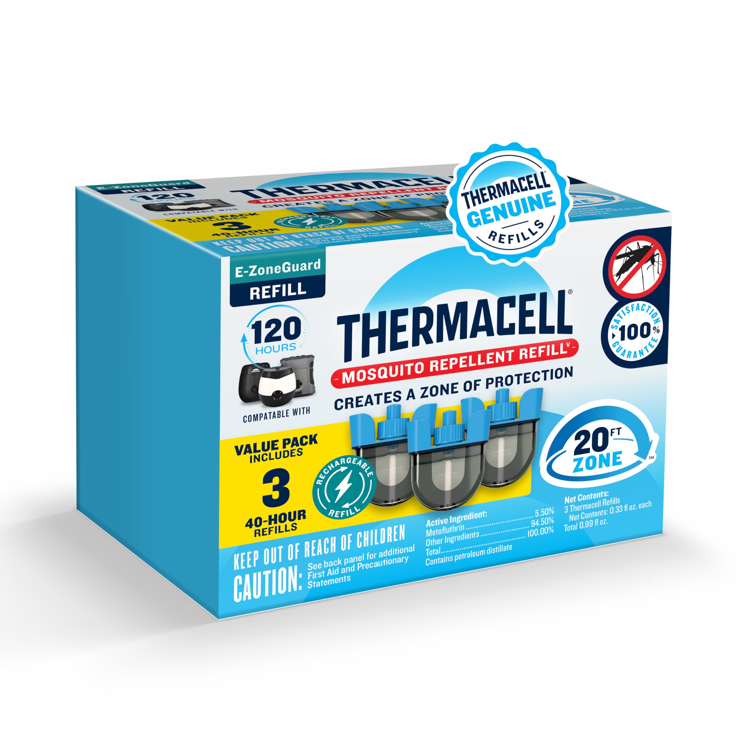 Thermacell E-ZoneGuard Mosquito Repellent Refill, 120-Hr Value Pack | 20-FT Zone