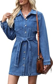 Womens Denim Dress Jean Dress Western Country Outfits with Pocket