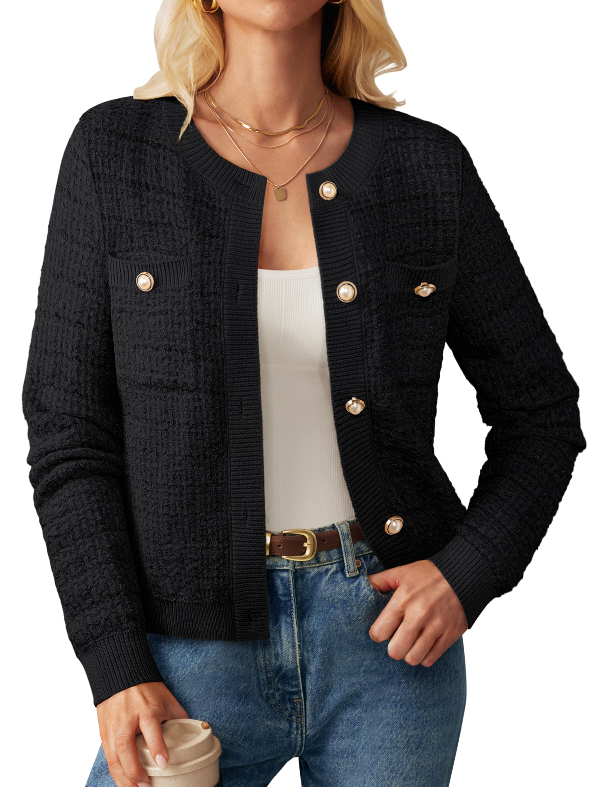 GRACE KARIN Women Long Sleeve Button Cardigan Sweater Lightweight Knitted Cardig