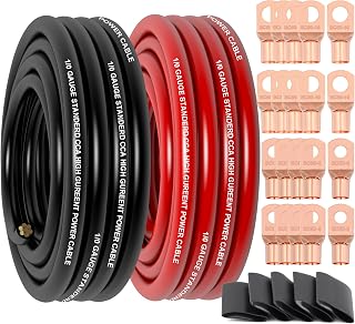 1/0 Gauge Wire Copper Clad Aluminum CCA (20Ft Each Black/Red) Primary Automotive Wire,Battery Cable for Car Audio Speaker,Solar,RV Trailer Amp Wiring