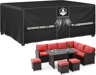 Rimwig Garden Furniture Covers Waterproof 242x182x100cm Rattan Sofa Cover | 420D Oxford fabric Outdoor Furniture Covers for Patio Table and Chair Set Rectangular with Air Vent
