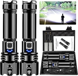 Torches LED Super Bright, 900000 High Lumens Rechargeable Torch, Powerful Torch XHP70.2 with 6 Modes & Zoomable & IPX7 Waterproof, for Camping, Hiking, Emergencies(2 Pack)