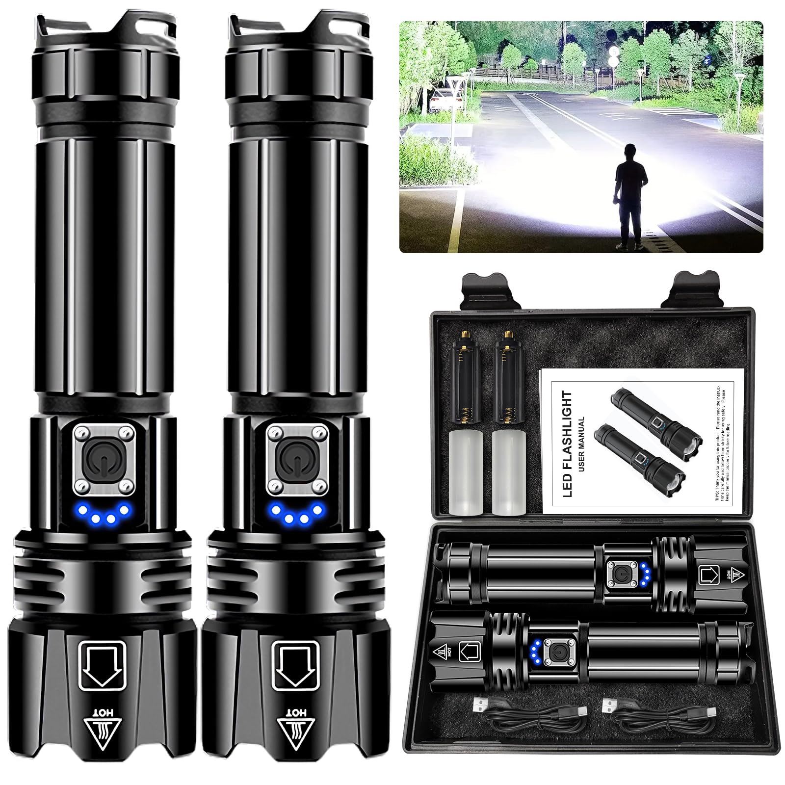 Torches LED Super Bright, 900000 High Lumens Rechargeable Torch, Powerful Torch 