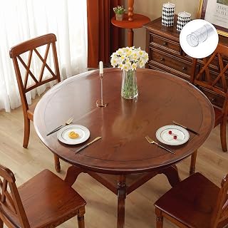 Tablecloth Round Transparent Embossed 90cm Diameter PVC Table Mat 1.5mm Thickness PVC Desk Mat Vinyl Round Table Cover Waterproof Dirtproof Water-Repellent (Embossed, 1.5mm, Round, 90cm)